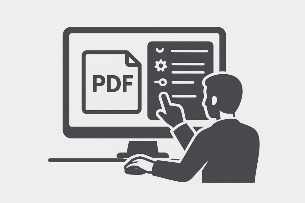 Professional using advanced PDF settings on screen